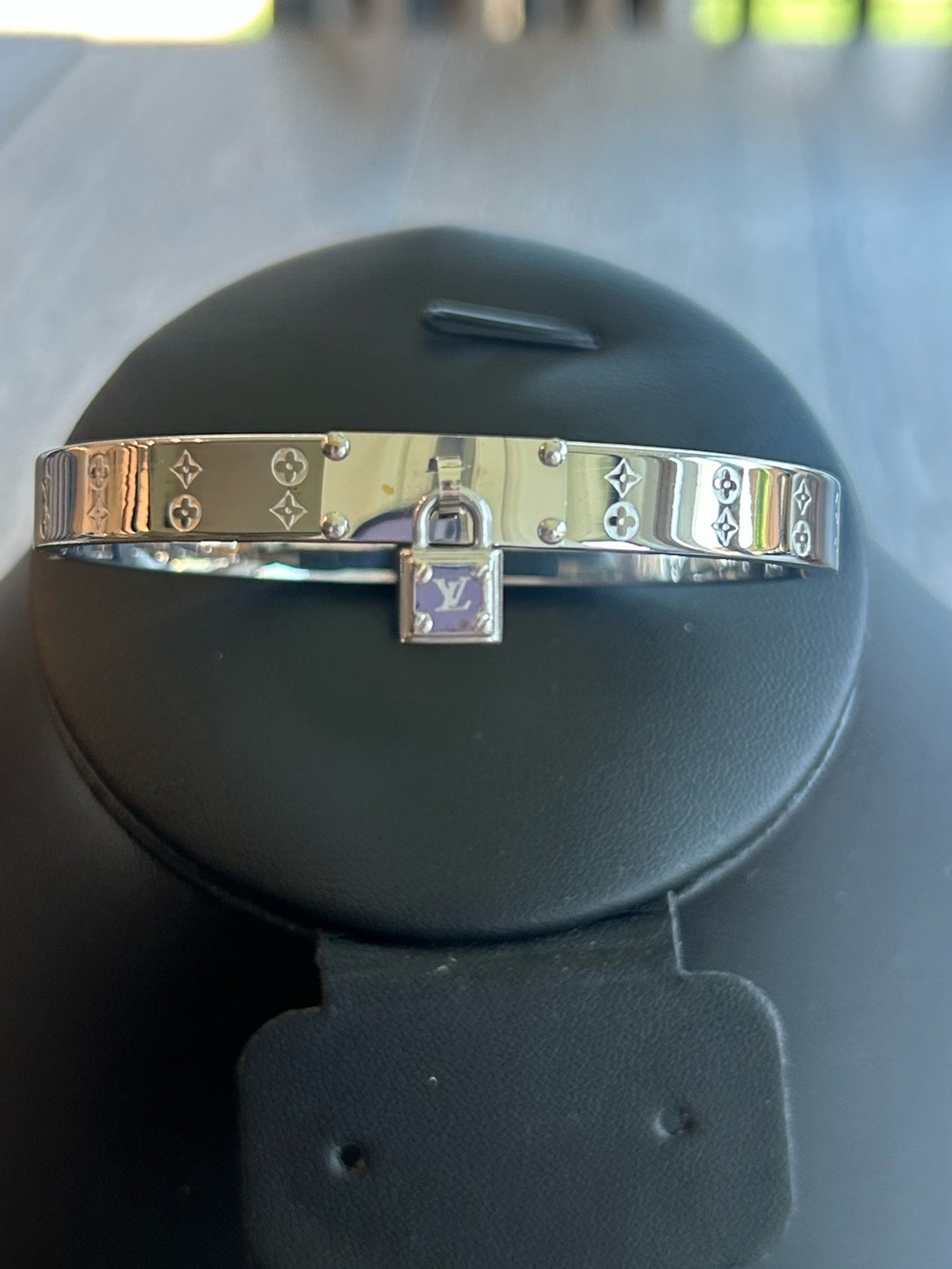 Silver Monogram Padlock Hinge Bangle Bracelet